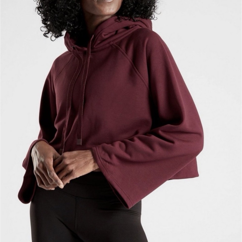 ATHLETA Burgundy Steady State Wide Sleeve Crop Hoodie Size XL Athleisure
